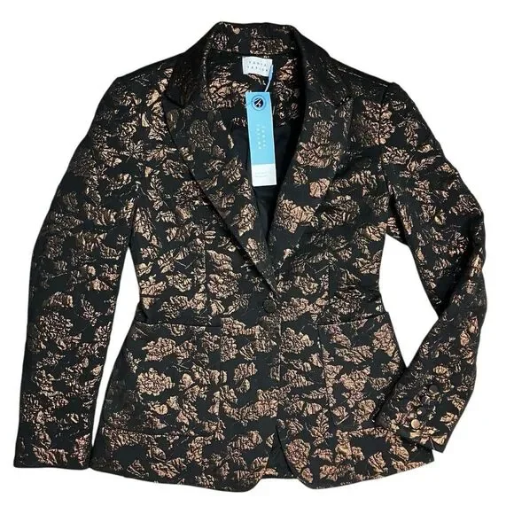 Tanya Taylor Blazer 2 Bronze Black Floral Jared Brocade Metallic Artsy Party - Picture 2 of 16